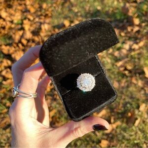 Cubic Zirconia Cluster Stacked Silver Tone Cocktail Ring Size 8